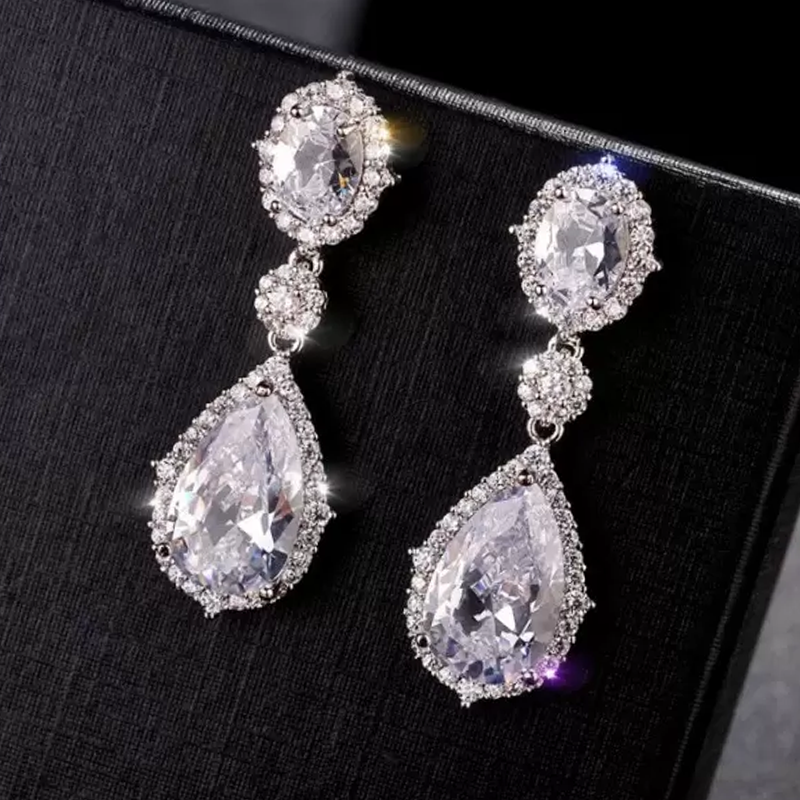 20Ct White Sapphire Pear Cut Drop Earrings