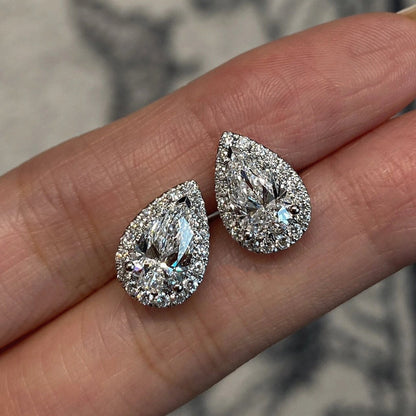 8Ct White Sapphire Pear Cut Stud Earrings