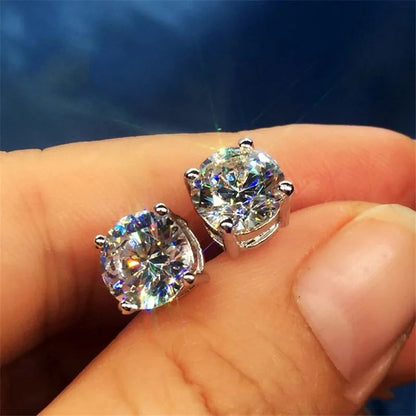 6Ct White Sapphire Round Cut Stud Earrings