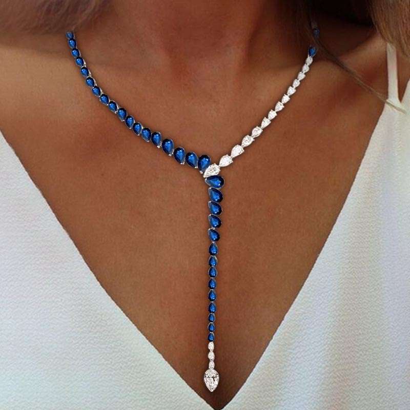 20Ct Blue Sapphire Pear Cut Necklace