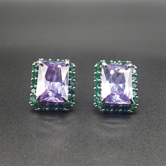 8Ct Purple Sapphire Baguette Cut Stud Earrings