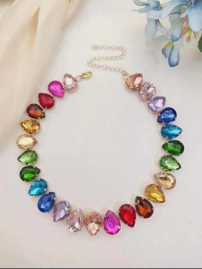 33Ct Rainbow Sapphire Pear Cut Necklace