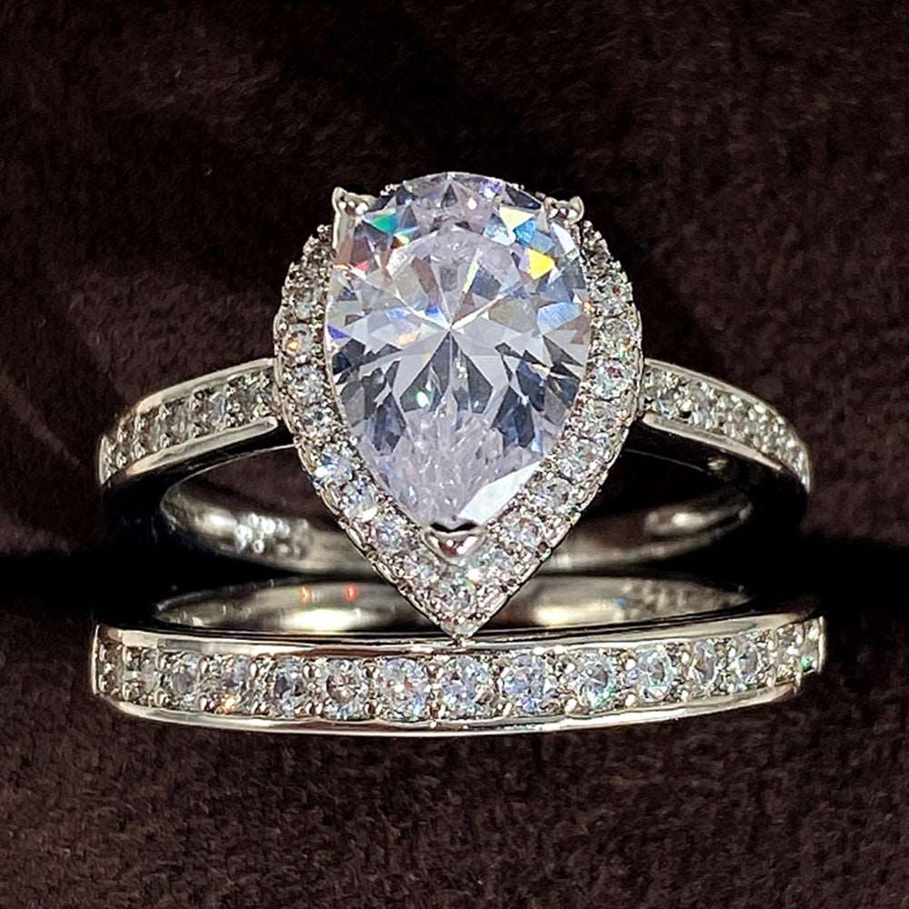 10Ct White Sapphire Pear Cut Rings Set