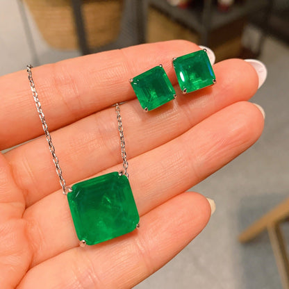 Green Sapphire Asscher Cut Jewelry Set