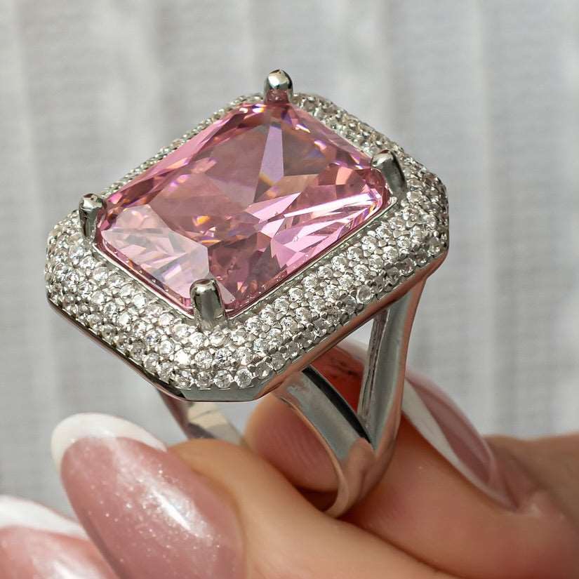 14Ct Pink&White Sapphire Cushion Cut Ring