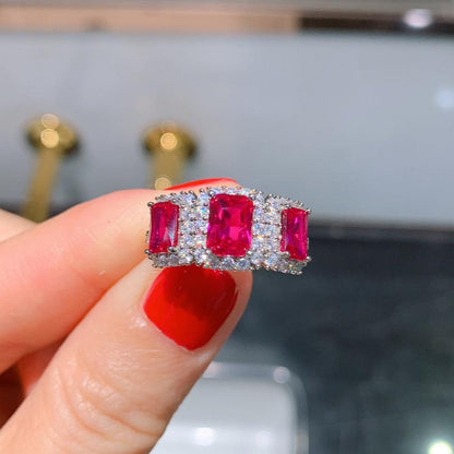 9Ct Red Sapphire Baguette Cut Ring