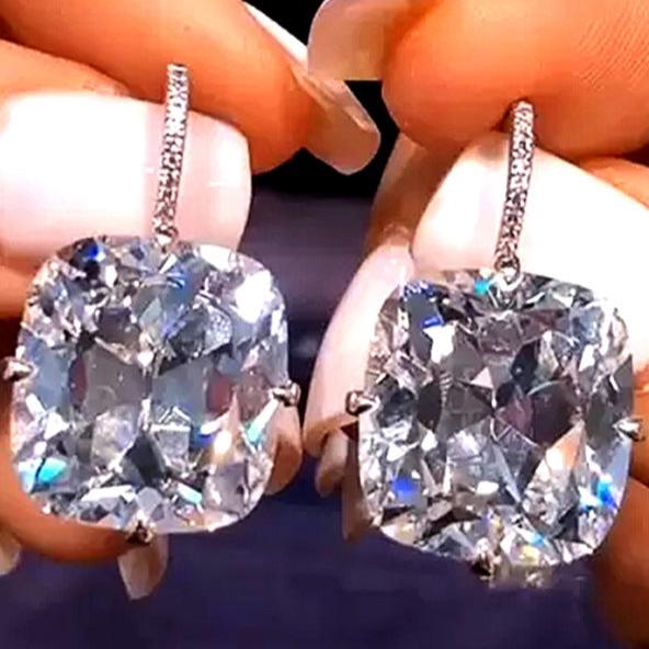 20Ct White Sapphire Cushion Cut Drop Earrings