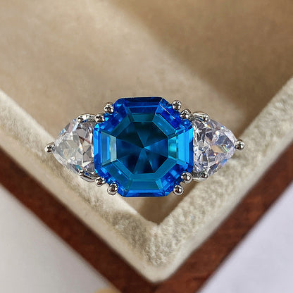 8Ct Blue Sapphire Cushion Cut Ring