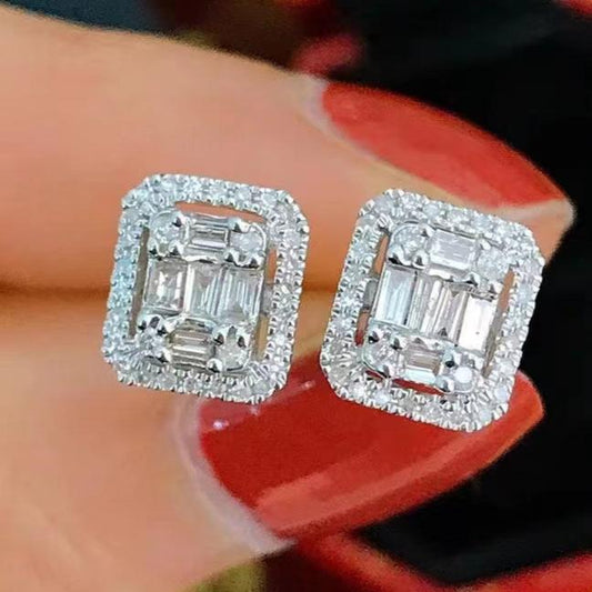 10Ct White Sapphire Baguette Cut Stud Earrings