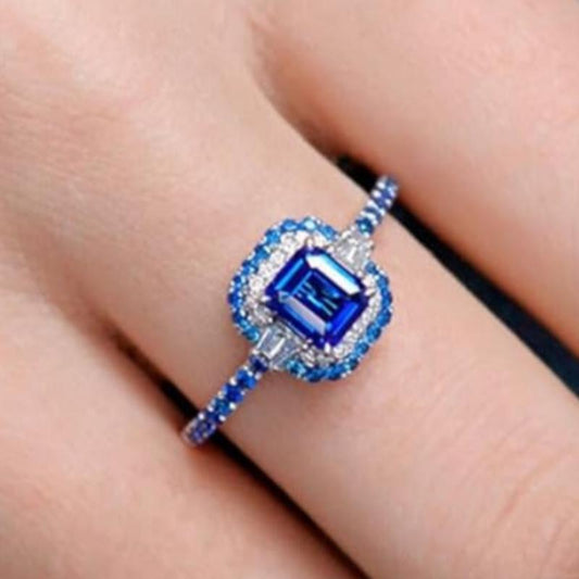 8Ct Blue Sapphire Baguette Cut Ring