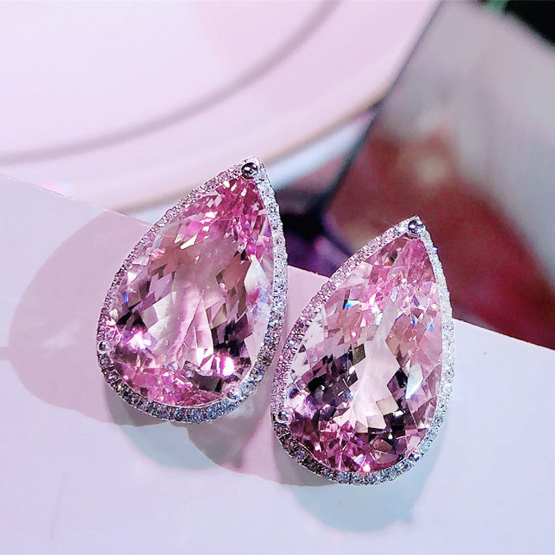 16Ct Pink Sapphire Pear Cut  Stud Earrings