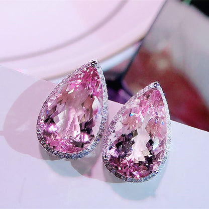 16Ct Pink Sapphire Pear Cut  Stud Earrings