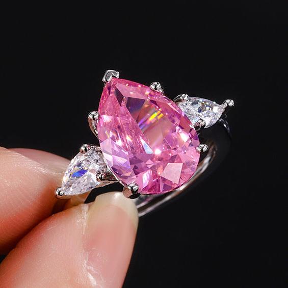 10Ct Pink Sapphire Pear Cut Engaement Ring