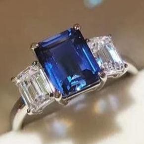 6Ct Blue Sapphire Baguette Cut Engaement Ring