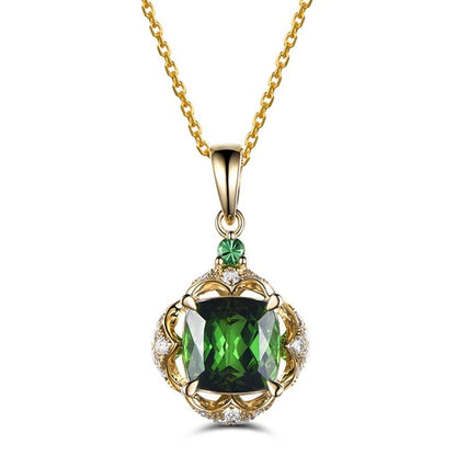 10Ct Green Sapphire Cushion Cut  Necklace