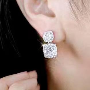 12Ct White Sapphire Cushion Cut Drop Earrings