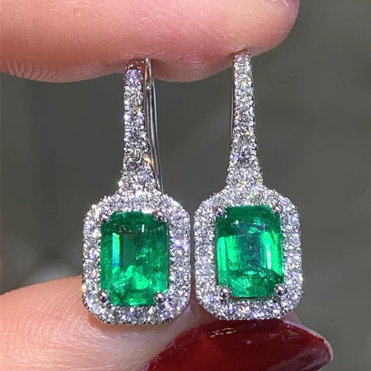 12Ct  Green Sapphire Baguette Cut Drop Earrings