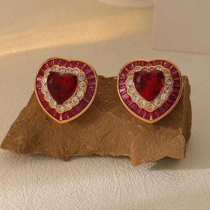 12Ct Red Sapphire Heart Cut Stud Earrings