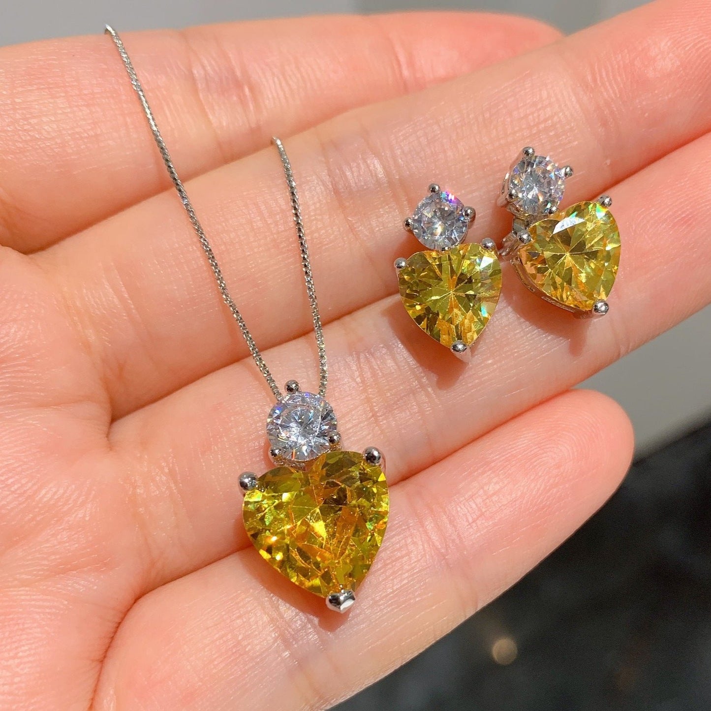 Yellow Sapphire Heart Cut Jewelry Set