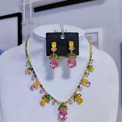 Pink&Yellow Sapphire Pear Cut Jewelry Set