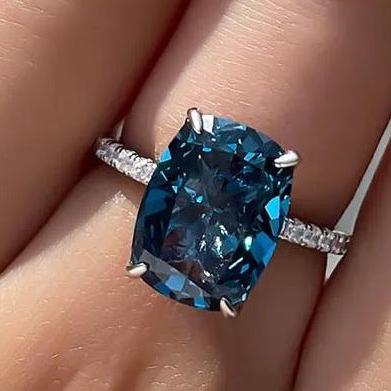 8Ct Blue Sapphire Cushion Cut Engagement Ring