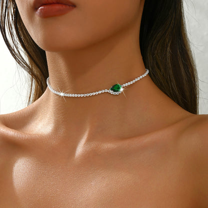 10Ct White&Green Sapphire Pear Cut Necklace