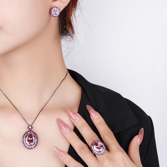 Red Sapphire Oval Cut Jewelry Set