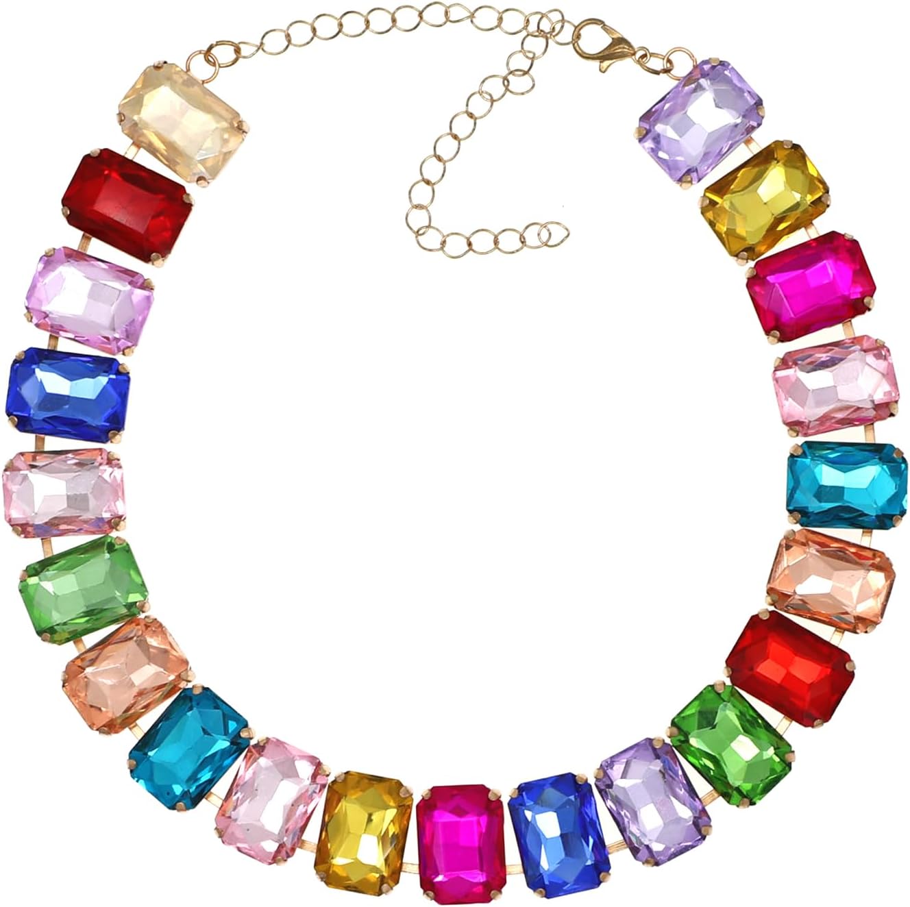 48Ct Rainbow Sapphire Baguette Cut Necklace