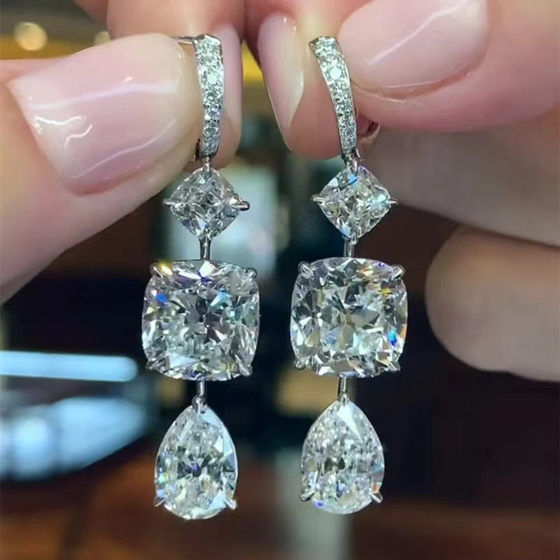 12Ct White Sapphire Cushion Cut Drop Earrings