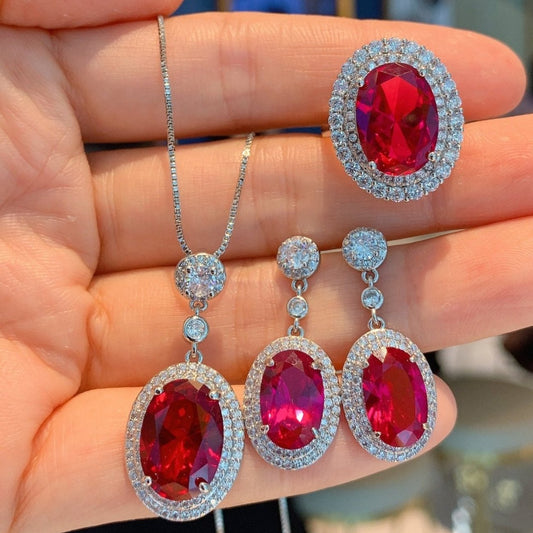 Red Sapphire Oval Cut Jewelry Set