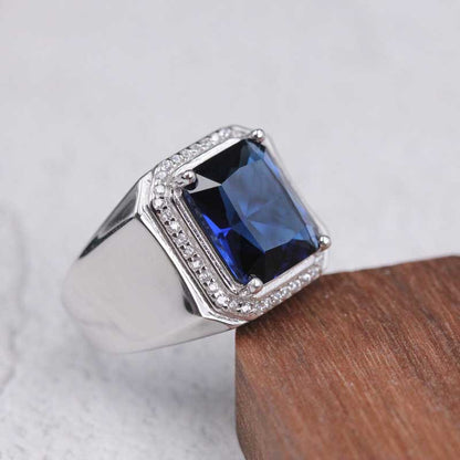 10Ct Blue Sapphire Baguette Cut Men's Ring