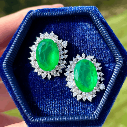 12Ct Blue&Green Sapphire Oval Cut Stud Earrings