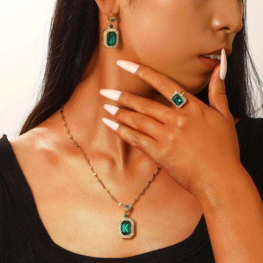 Green Sapphire Cushion Cut Jewelry Set