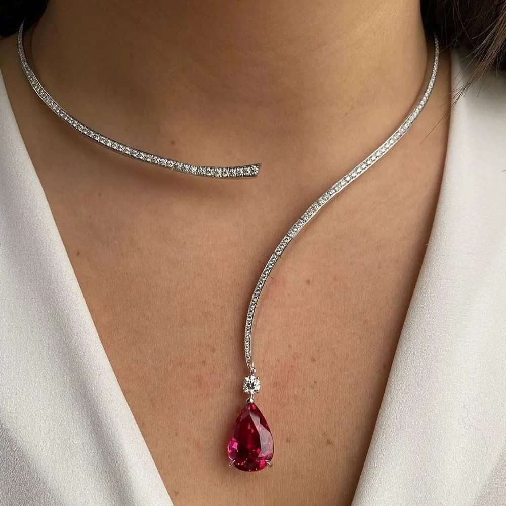 10Ct Red Sapphire Pear Cut Necklace