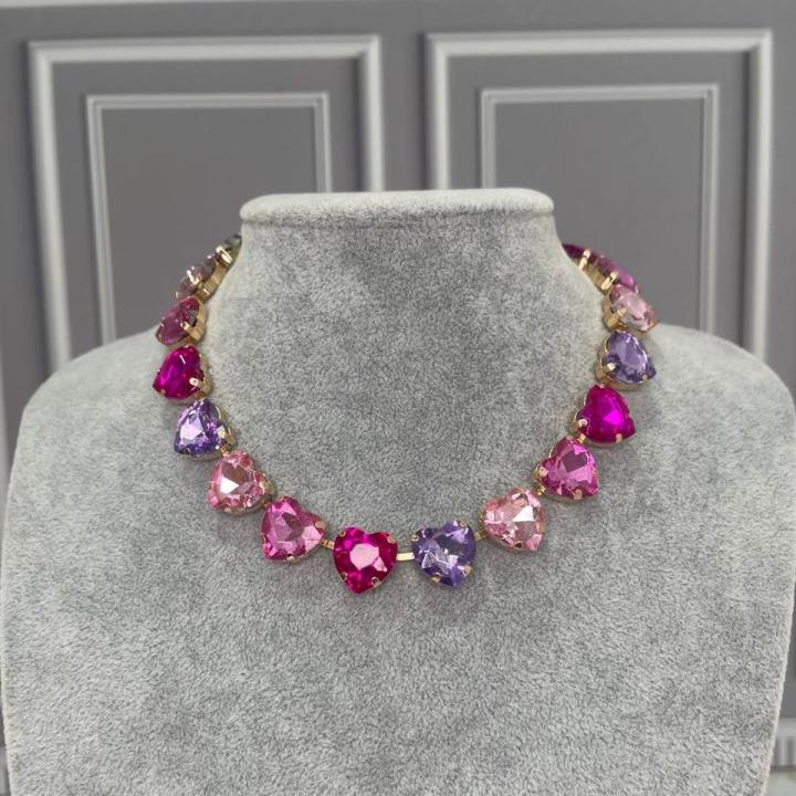 36Ct Rainbow Sapphire Heart Cut Necklace