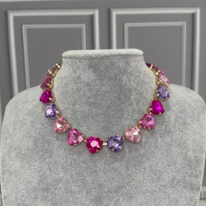 36Ct Rainbow Sapphire Heart Cut Necklace