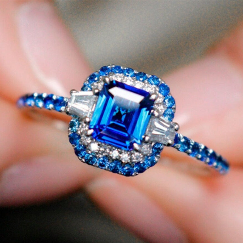 8Ct Blue Sapphire Baguette Cut Ring