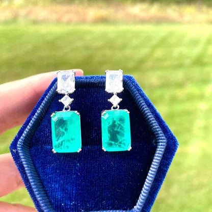 12Ct Green Sapphire Baguette Cut Drop Earrings