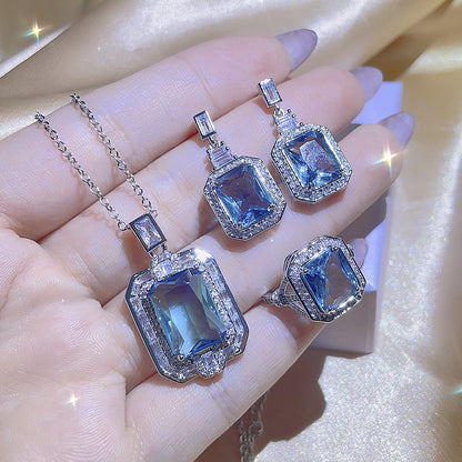 Blue Sapphire Baguette Cut Jewelry Set