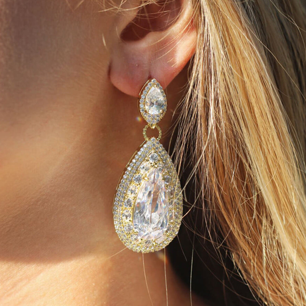 16Ct White Sapphire Pear Cut Drop Earrings