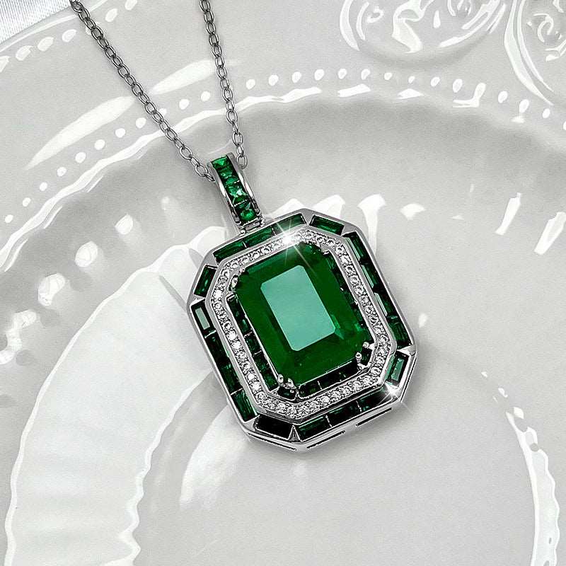 10Ct Green Sapphire Baguette Cut Necklace