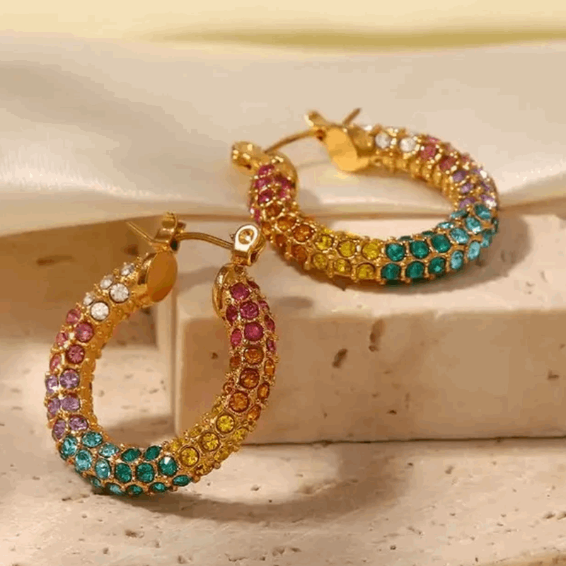 10Ct Rainbow Sapphire Round Cut Hoop Earrings