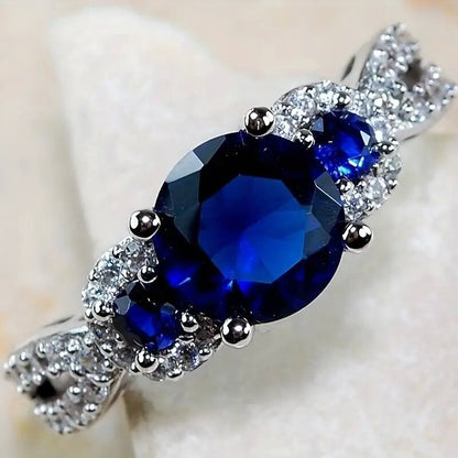 8Ct Blue Sapphire Round Cut Ring