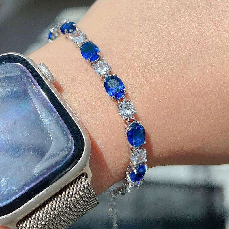 15Ct Red&Blue Sapphire Oval Cut Bracelet