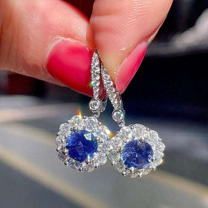 12Ct Blue Sapphire Round Cut Drop Earrings