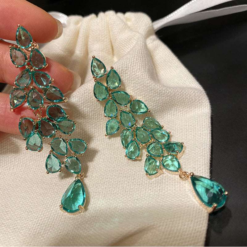 16Ct Green Sapphire Pear Cut Drop  Earrings