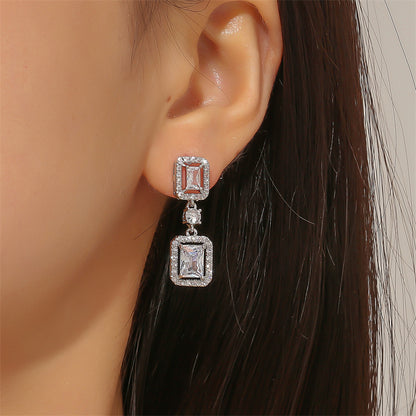 8Ct White Sapphire Baguette Cut Drop Earrings