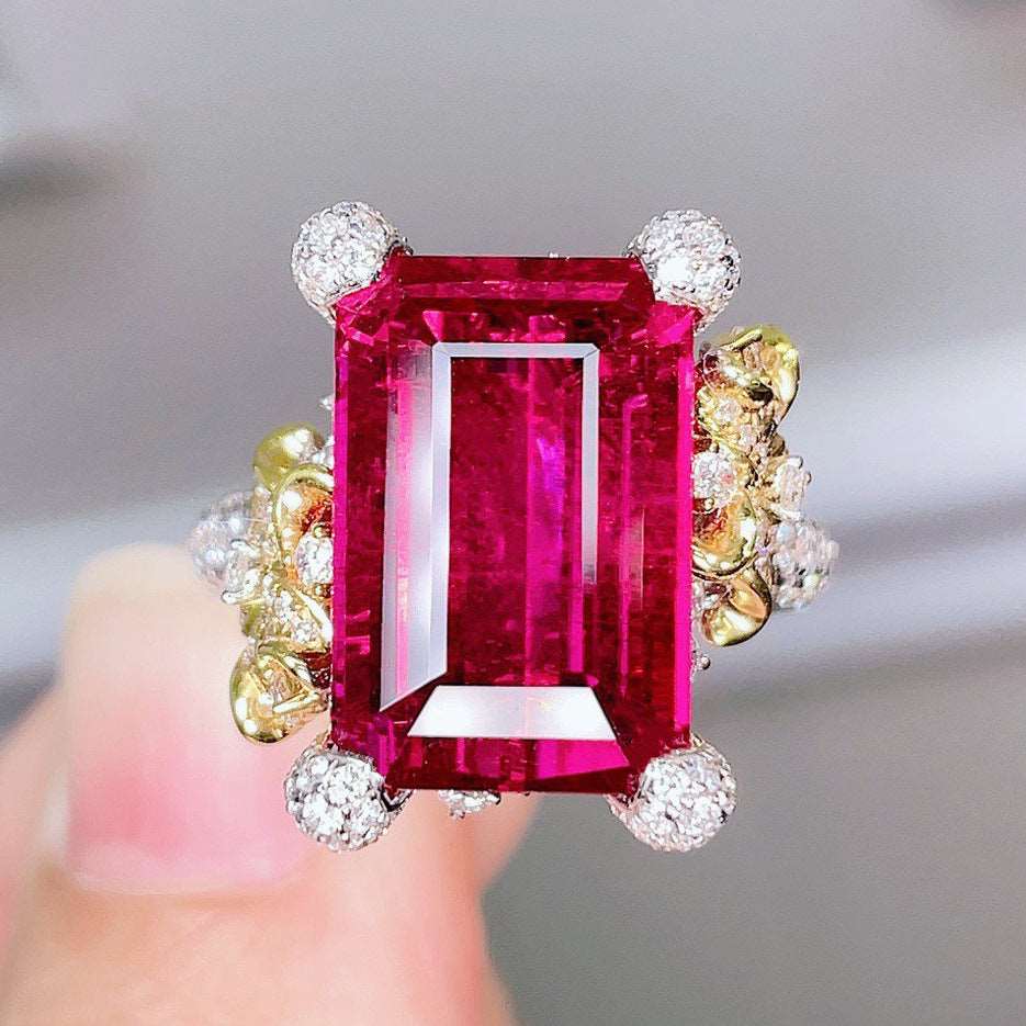 10Ct Red Sapphire Baguette Cut Ring