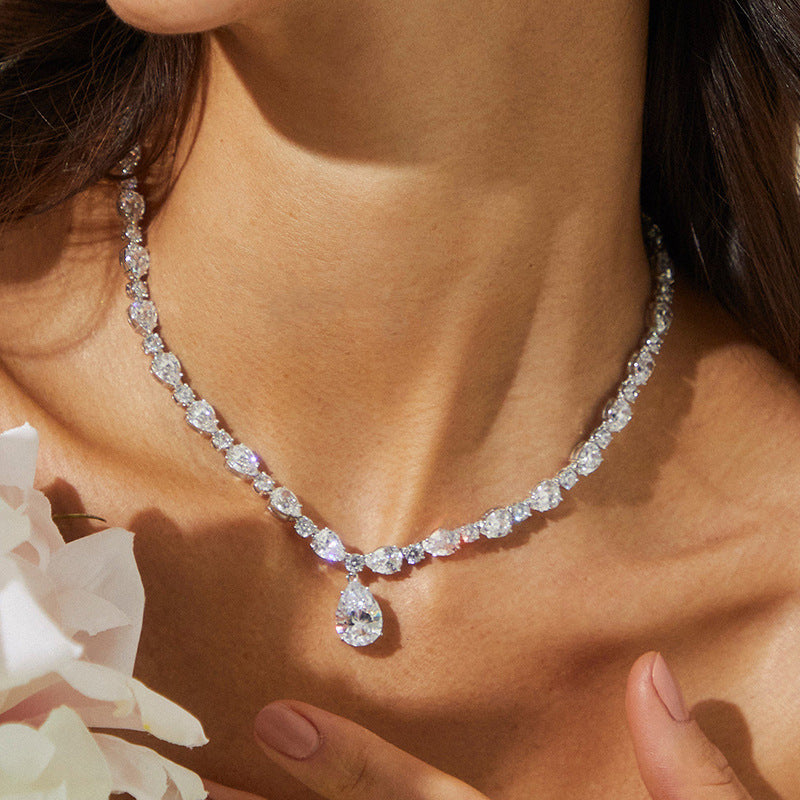 30Ct White Sapphire Pear Cut Necklace