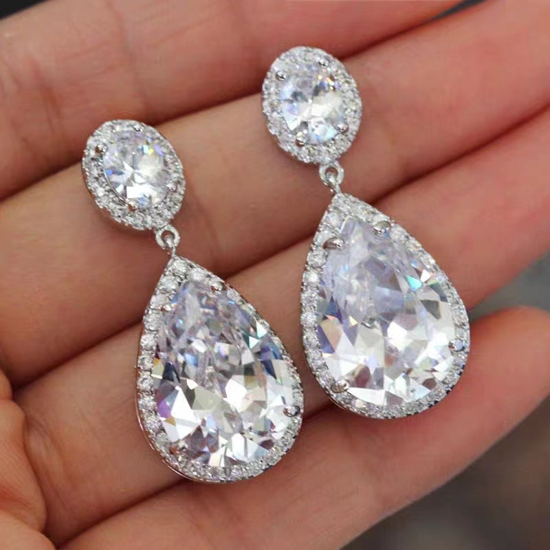 20Ct White Sapphire Pear Cut Drop Earrings